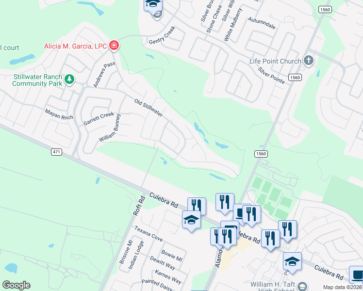 map of restaurants, bars, coffee shops, grocery stores, and more near 12011 Rounders in San Antonio