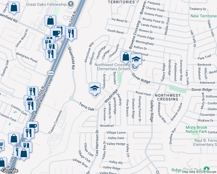 map of restaurants, bars, coffee shops, grocery stores, and more near 7431 Hardesty in San Antonio