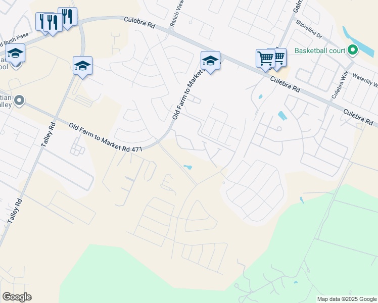 map of restaurants, bars, coffee shops, grocery stores, and more near 13814-13930 Old Farm to Market 471 West in San Antonio