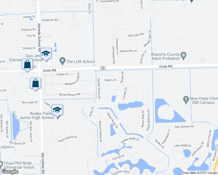 map of restaurants, bars, coffee shops, grocery stores, and more near 17 Buena Park Circle in Manvel