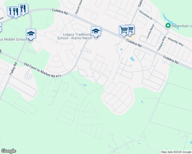 map of restaurants, bars, coffee shops, grocery stores, and more near 13690 West Fm 471 in San Antonio