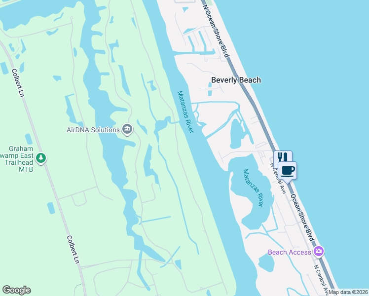 map of restaurants, bars, coffee shops, grocery stores, and more near 171 South Riverwalk Drive in Palm Coast