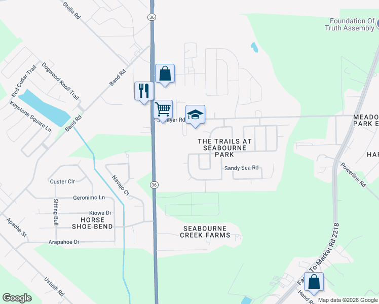 map of restaurants, bars, coffee shops, grocery stores, and more near 2003 Heath Ridge Lane in Rosenberg