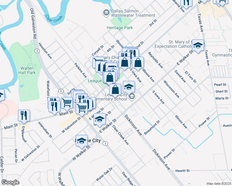 map of restaurants, bars, coffee shops, grocery stores, and more near in League City