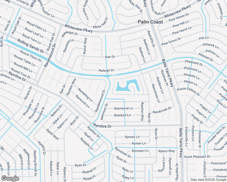 map of restaurants, bars, coffee shops, grocery stores, and more near 107 Raintree Circle in Palm Coast