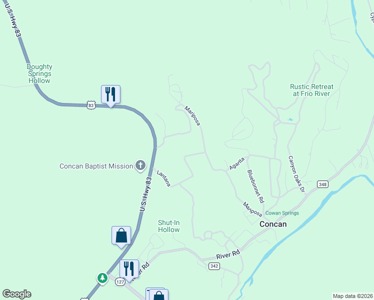 map of restaurants, bars, coffee shops, grocery stores, and more near 100 Lantana in Concan