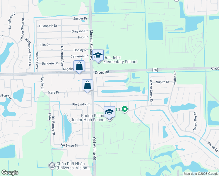 map of restaurants, bars, coffee shops, grocery stores, and more near 2634 Newport Lake Boulevard in Manvel