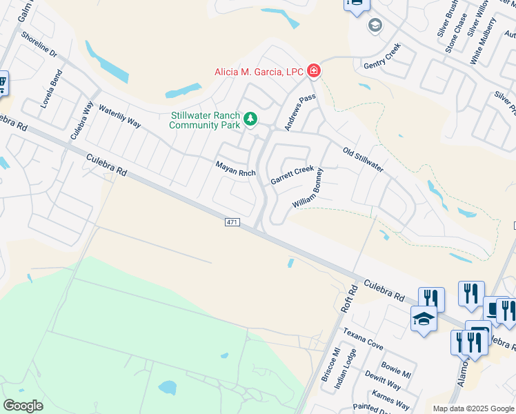 map of restaurants, bars, coffee shops, grocery stores, and more near 12502 Prude Ranch in San Antonio