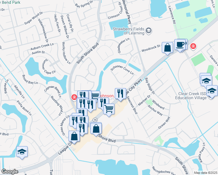 map of restaurants, bars, coffee shops, grocery stores, and more near 2800 League City Parkway in League City