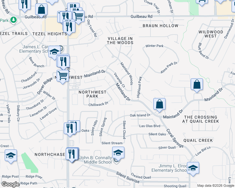 map of restaurants, bars, coffee shops, grocery stores, and more near 8714 Maverick Rim in San Antonio