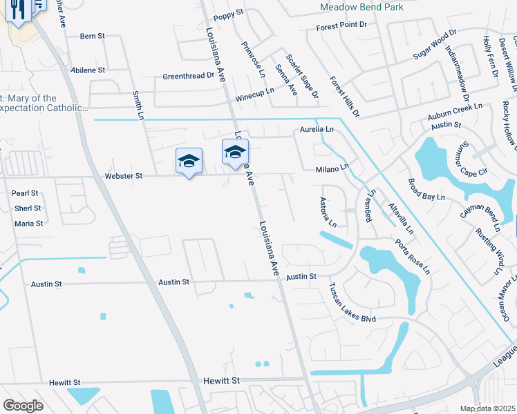 map of restaurants, bars, coffee shops, grocery stores, and more near 1097 Louisiana Avenue in League City