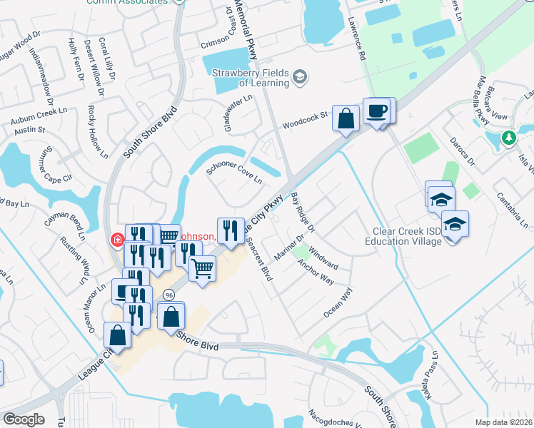 map of restaurants, bars, coffee shops, grocery stores, and more near 3001 League City Parkway in League City