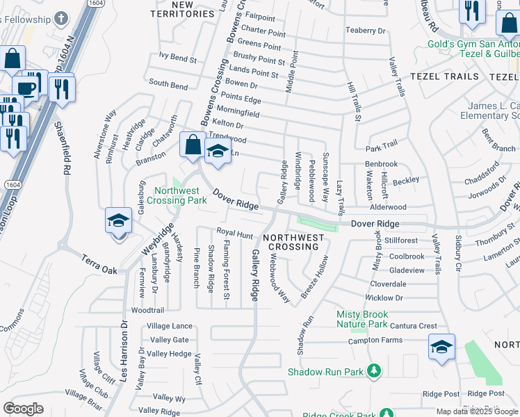 map of restaurants, bars, coffee shops, grocery stores, and more near 9823 Boulder Hill Street in San Antonio