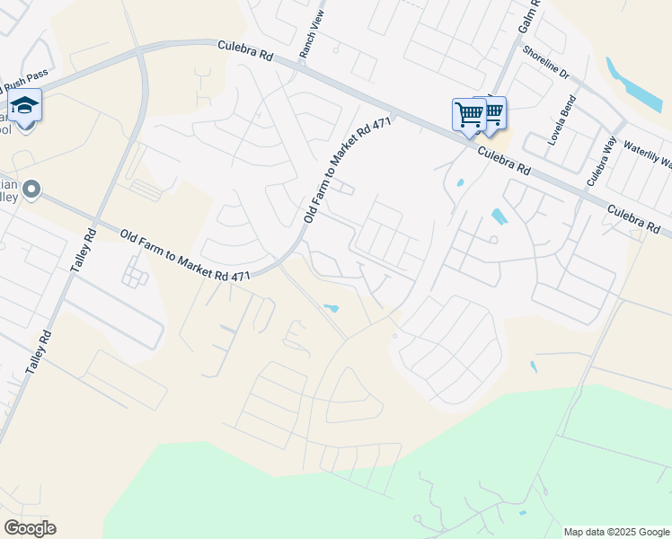 map of restaurants, bars, coffee shops, grocery stores, and more near 9179 Old Farm to Market 471 West in San Antonio