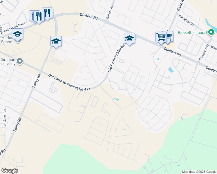 map of restaurants, bars, coffee shops, grocery stores, and more near 13814-13930 Old Farm to Market 471 West in San Antonio