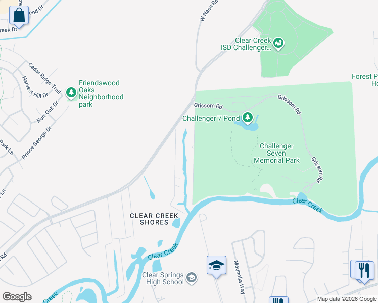 map of restaurants, bars, coffee shops, grocery stores, and more near 2830 West Nasa Road in Webster