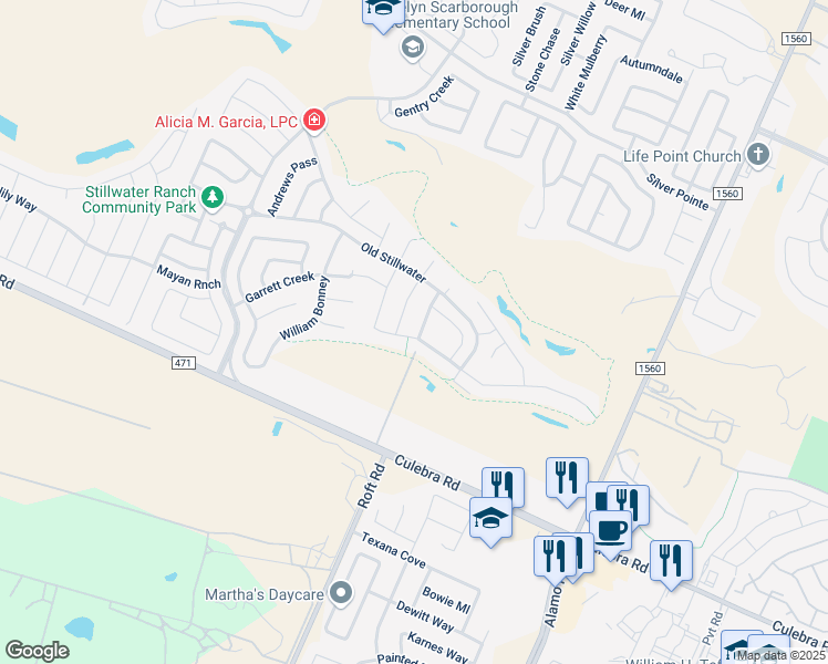 map of restaurants, bars, coffee shops, grocery stores, and more near 7603 Digges View in San Antonio