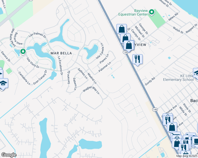 map of restaurants, bars, coffee shops, grocery stores, and more near 2507 Brooks River Lane in League City