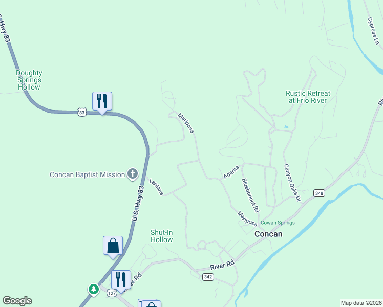 map of restaurants, bars, coffee shops, grocery stores, and more near 100 Lantana in Concan