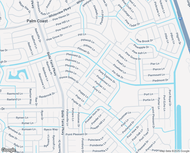 map of restaurants, bars, coffee shops, grocery stores, and more near 7 Pontiac Lane in Palm Coast