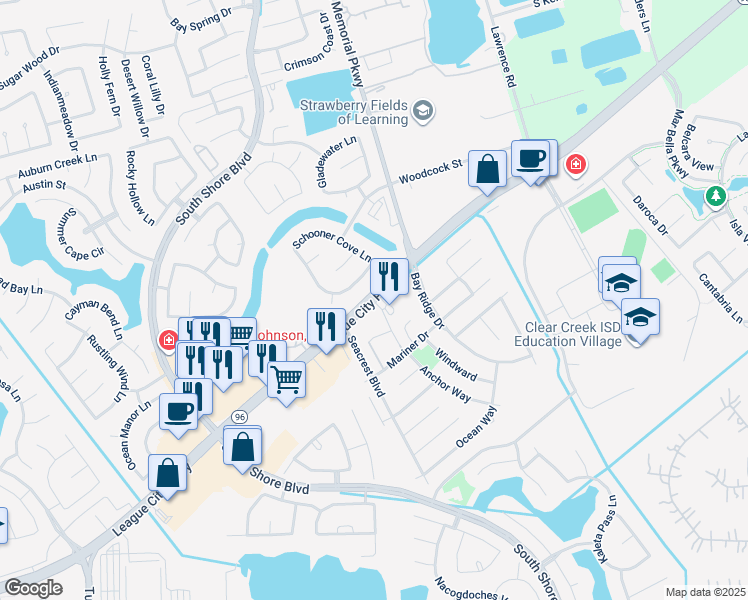 map of restaurants, bars, coffee shops, grocery stores, and more near 3001 League City Parkway in League City