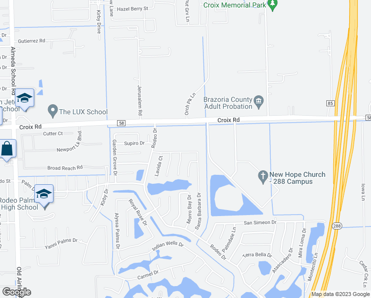 map of restaurants, bars, coffee shops, grocery stores, and more near 35 Laguna Bend Drive in Manvel