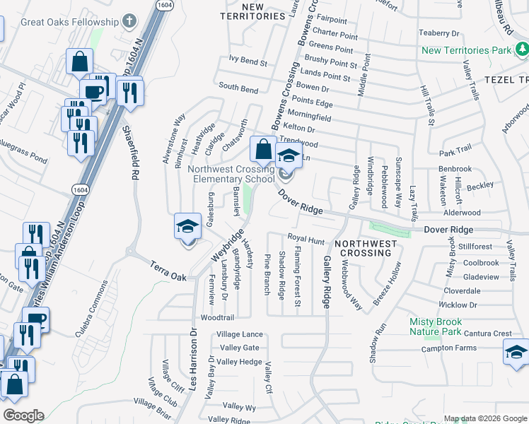 map of restaurants, bars, coffee shops, grocery stores, and more near 7226 Artisan Lane in San Antonio