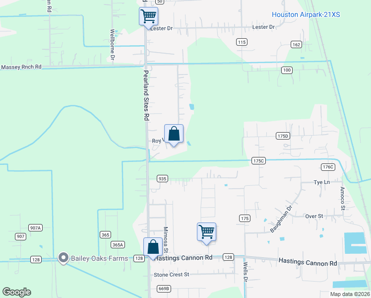 map of restaurants, bars, coffee shops, grocery stores, and more near 18119A Roy Long Road in Pearland