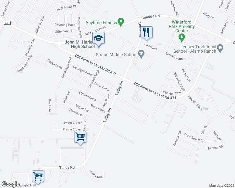 map of restaurants, bars, coffee shops, grocery stores, and more near 1 Pvt Road in San Antonio