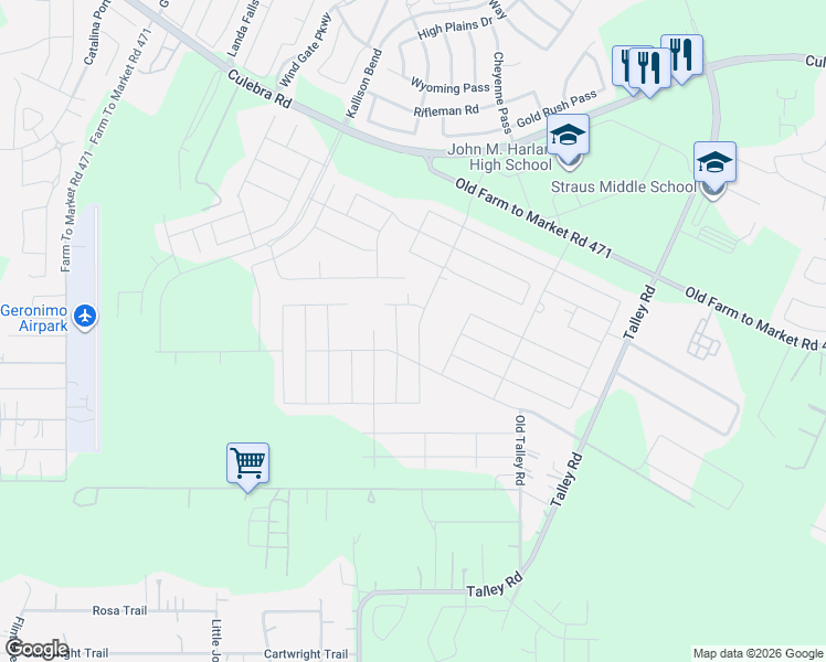 map of restaurants, bars, coffee shops, grocery stores, and more near 7337 Talley Rd in San Antonio