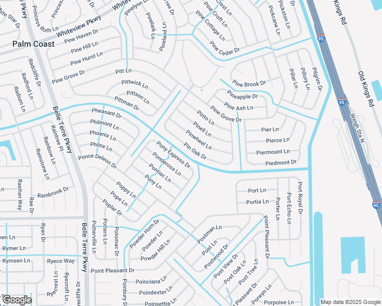 map of restaurants, bars, coffee shops, grocery stores, and more near 55 Pony Express Drive in Palm Coast