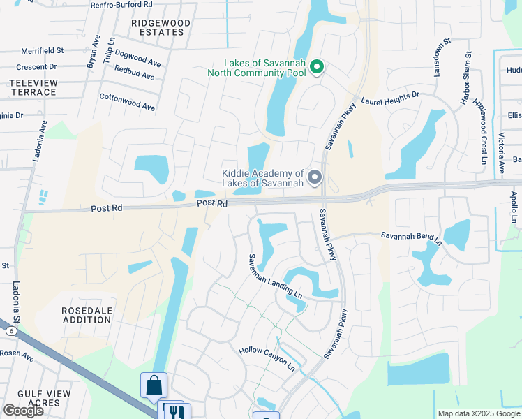 map of restaurants, bars, coffee shops, grocery stores, and more near 14017 Savannah Landing Lane in Rosharon