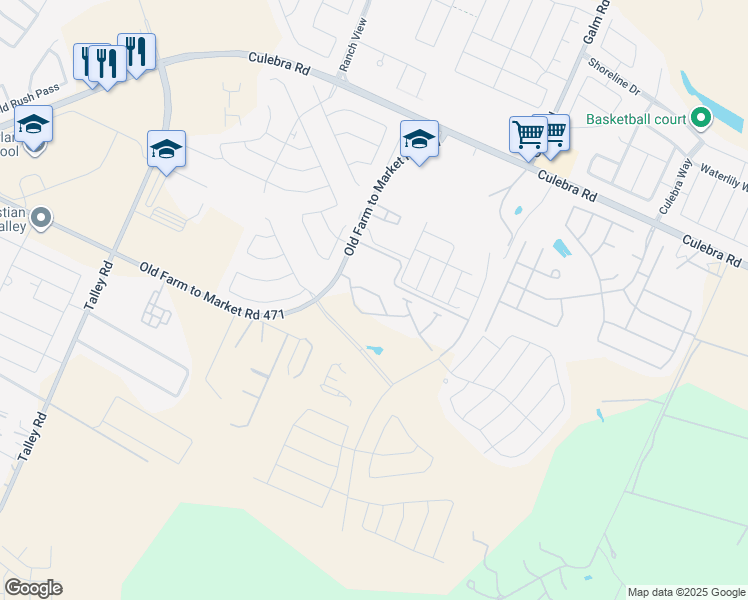 map of restaurants, bars, coffee shops, grocery stores, and more near 13814-13930 Old Farm to Market 471 West in San Antonio