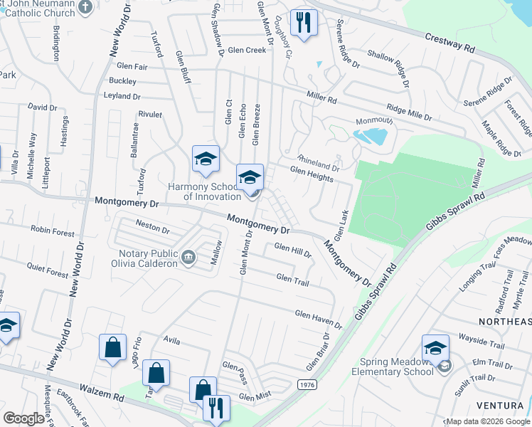 map of restaurants, bars, coffee shops, grocery stores, and more near 7218 John Palmer Drive in San Antonio
