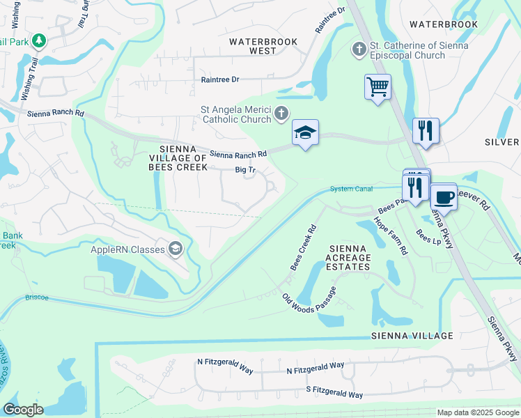 map of restaurants, bars, coffee shops, grocery stores, and more near 26 Big Trail in Missouri City