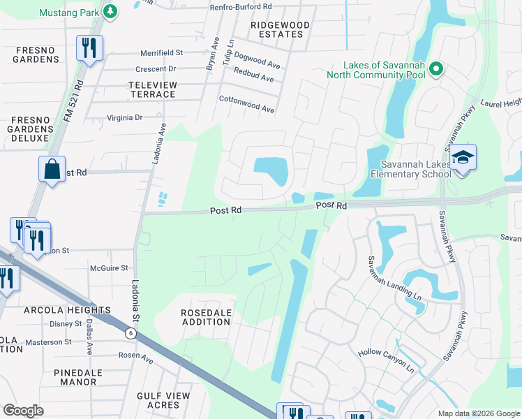 map of restaurants, bars, coffee shops, grocery stores, and more near 709 Post Street in Fresno