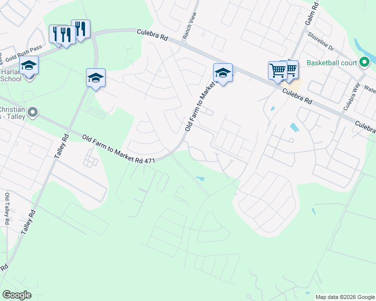 map of restaurants, bars, coffee shops, grocery stores, and more near 13748-13812 Old Farm to Market 471 West in San Antonio