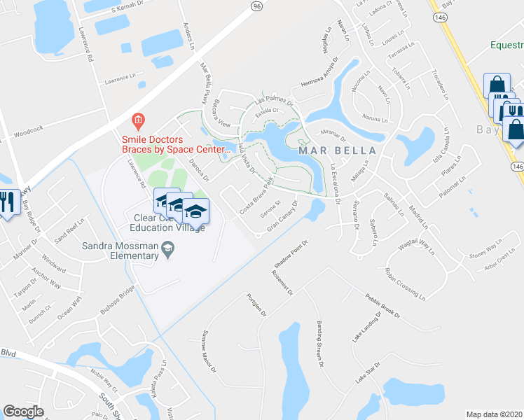 map of restaurants, bars, coffee shops, grocery stores, and more near 4470 Gerona Street in League City