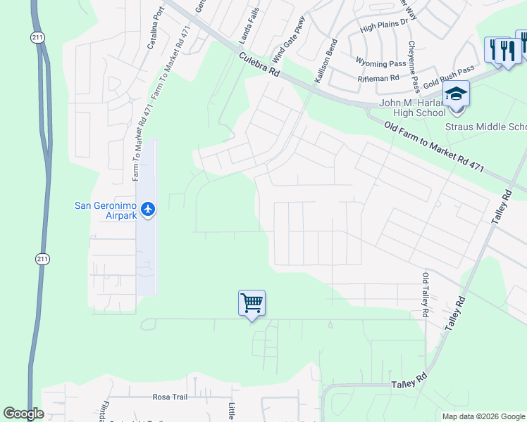 map of restaurants, bars, coffee shops, grocery stores, and more near 7349 Talley Rd in San Antonio