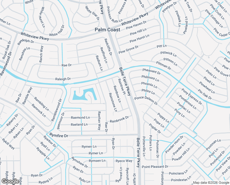 map of restaurants, bars, coffee shops, grocery stores, and more near 12 Rainbow Lane in Palm Coast