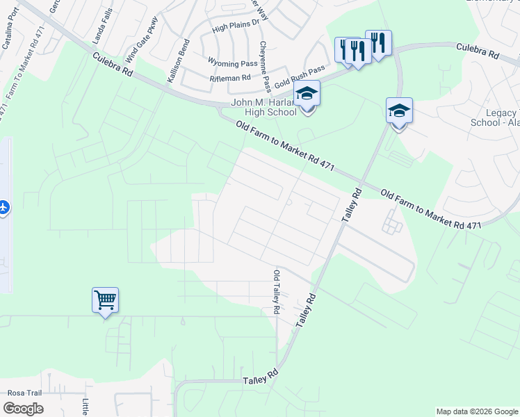 map of restaurants, bars, coffee shops, grocery stores, and more near 14520 West Fm 471 in San Antonio