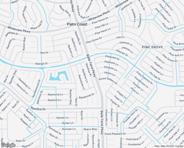 map of restaurants, bars, coffee shops, grocery stores, and more near 37 Raintree Place in Palm Coast