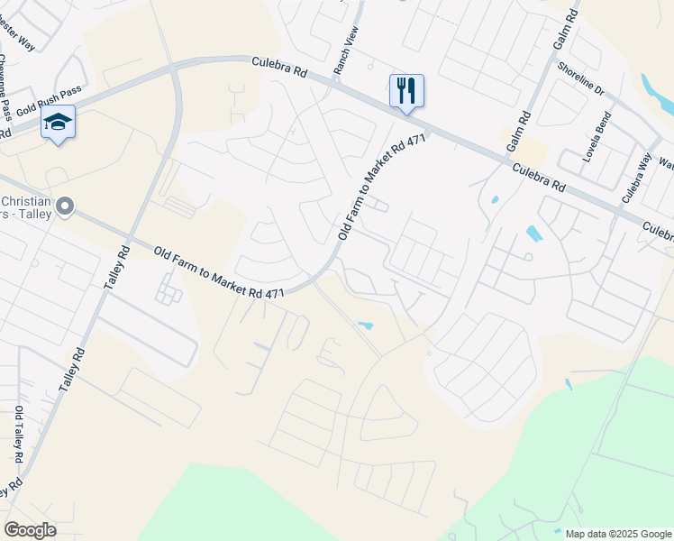 map of restaurants, bars, coffee shops, grocery stores, and more near 7803 Belmont Valley in San Antonio