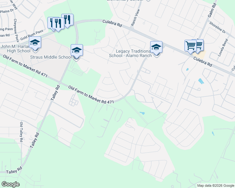 map of restaurants, bars, coffee shops, grocery stores, and more near 13804 Taverns Turn in San Antonio