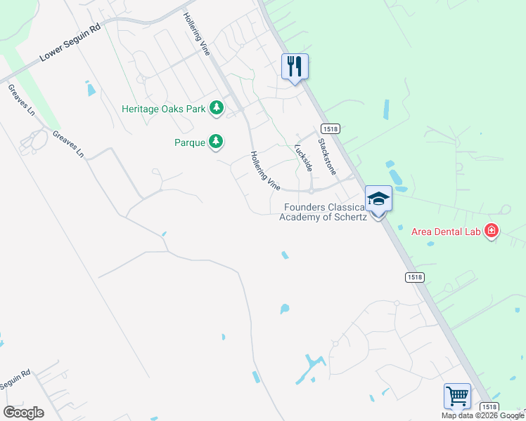 map of restaurants, bars, coffee shops, grocery stores, and more near 11628 Hollering Pass in Schertz