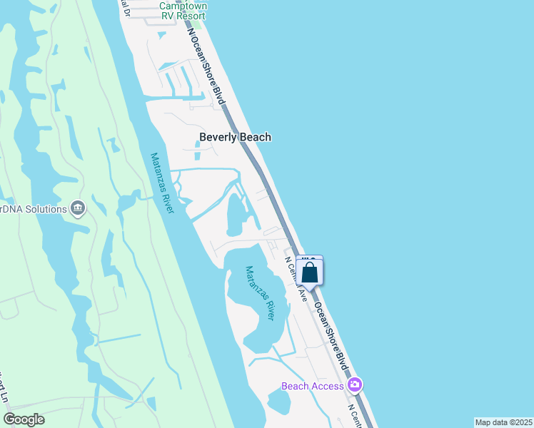 map of restaurants, bars, coffee shops, grocery stores, and more near 2450 North Oceanshore Boulevard in Flagler Beach