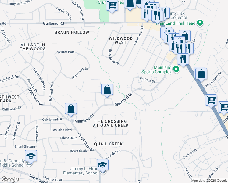 map of restaurants, bars, coffee shops, grocery stores, and more near 8607 Sunny Oaks in San Antonio
