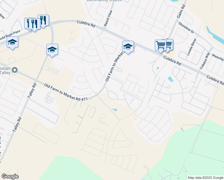 map of restaurants, bars, coffee shops, grocery stores, and more near 13748-13812 Old Farm to Market 471 West in San Antonio