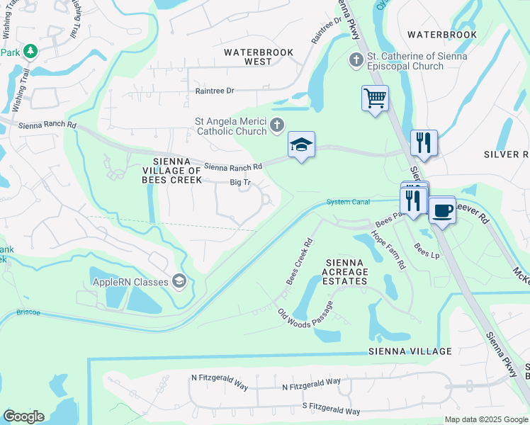 map of restaurants, bars, coffee shops, grocery stores, and more near 26 Big Trail in Missouri City