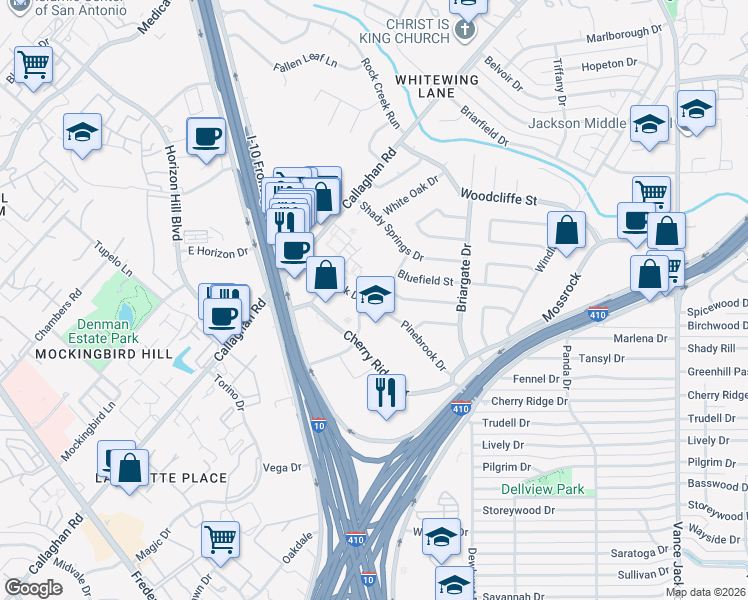 map of restaurants, bars, coffee shops, grocery stores, and more near in San Antonio
